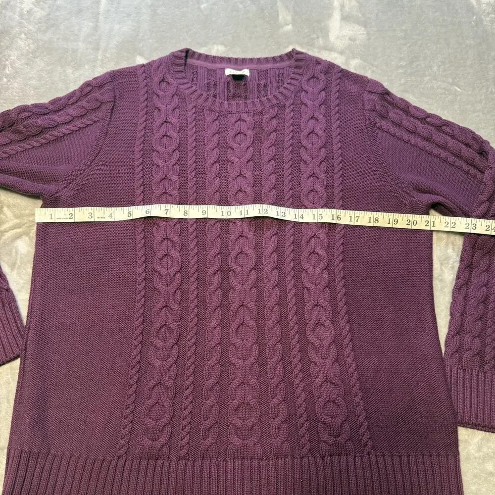 LL Bean Womens Cotton Cable Knit Tennis Prep Sweater Sz L P Classic Fisherman - Picture 7 of 9